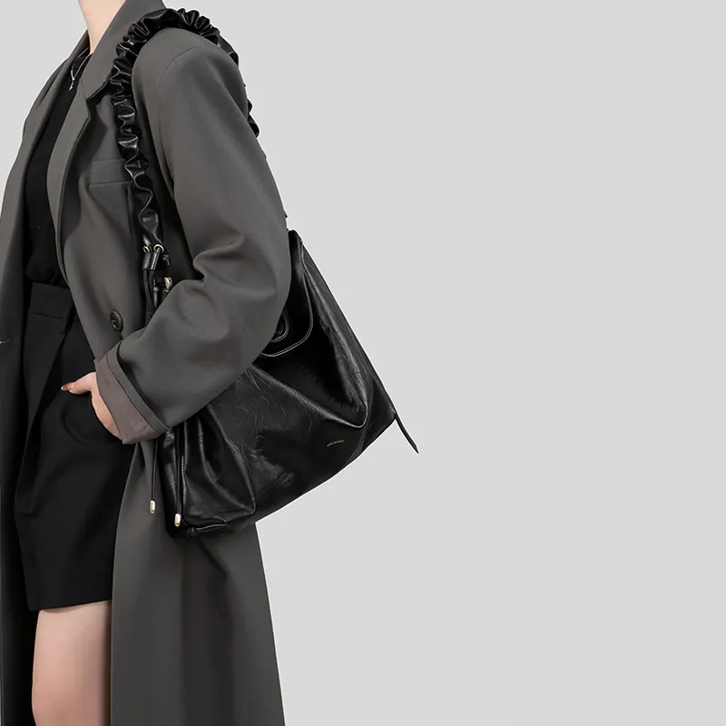 Tanita West Cow Leather Crossbody Bag, Shoulder Bag Large Size Women's Black-2