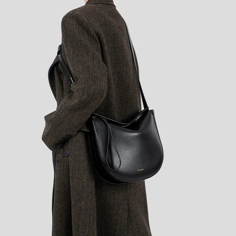 Tanita West Cow Leather Saddle Bag, Shoulder Bag Medium Size Women's Coffee/Black-11