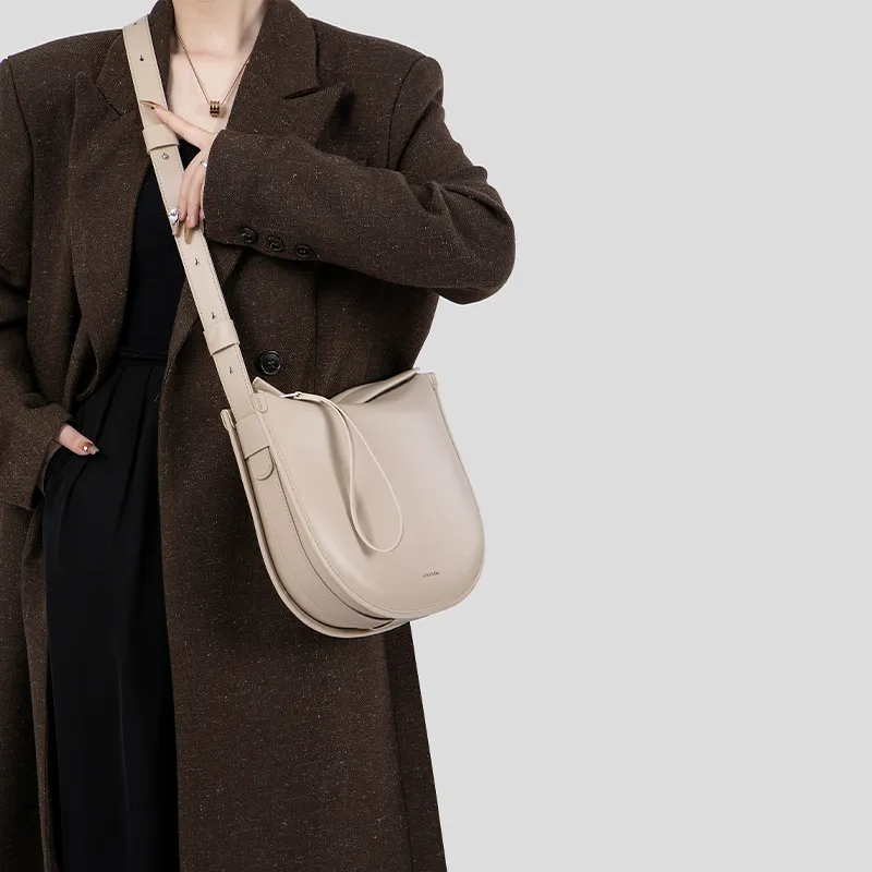 Tanita West Cow Leather Saddle Bag, Shoulder Bag Medium Size Women's Coffee/Black-13