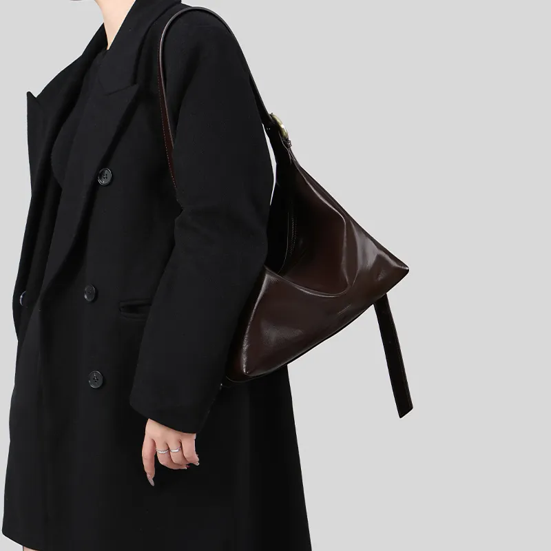 Tanita West Cow Leather Shoulder Bag Large Size Women's Chocolate Brown-5