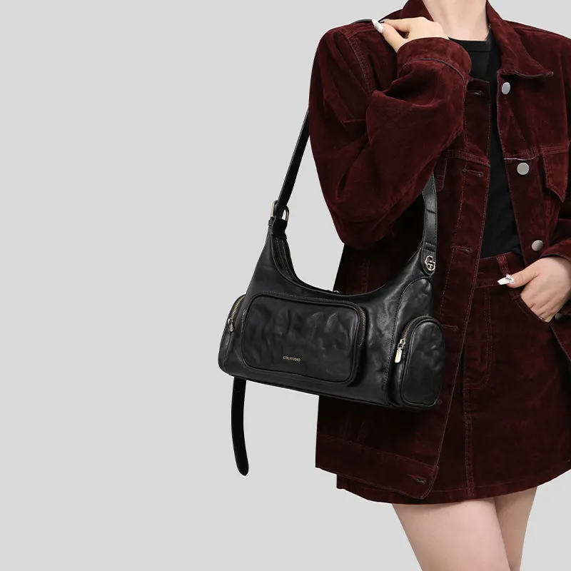 Tanita West Cow Leather Shoulder Bag Women's Black-2