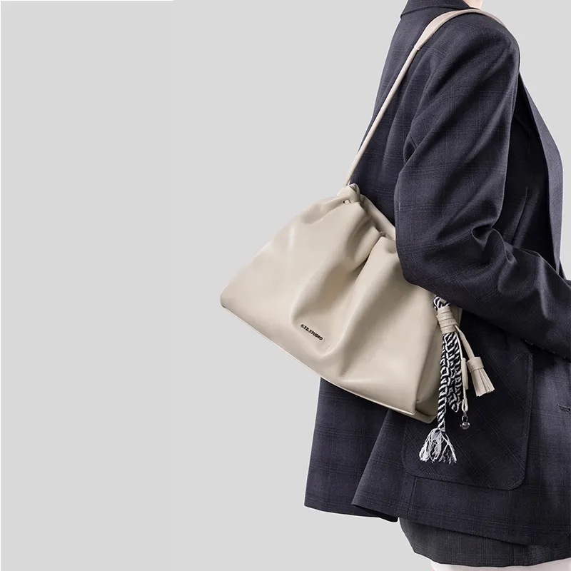 Tanita West Cow Leather Tote Bag, Shopping Bag, Shoulder Bag Medium Size Women's Ecru-6