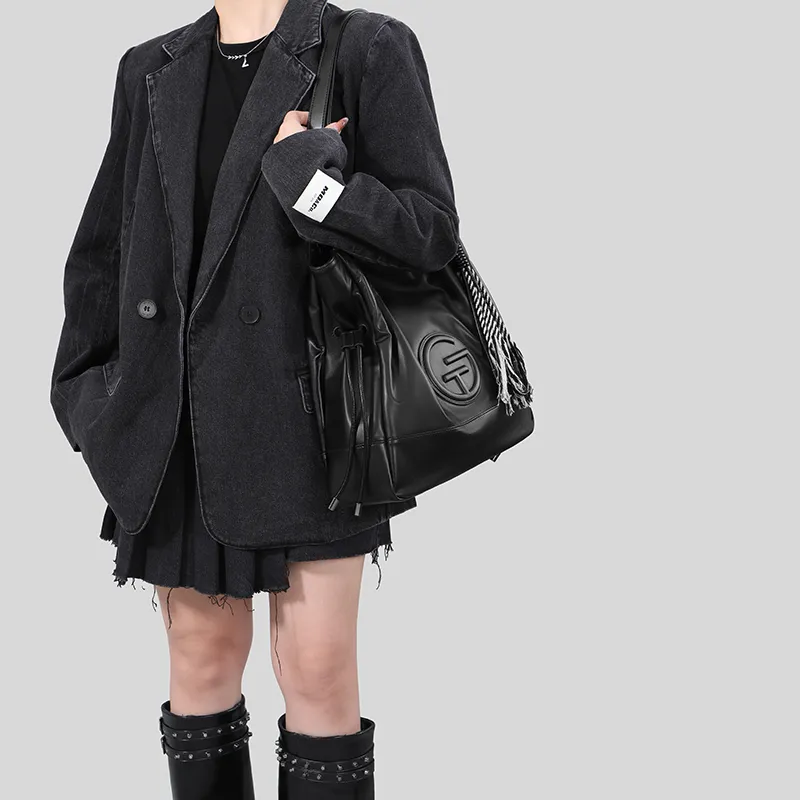 Tanita West Top Grain Cow Leather Tote Handbag, Shoulder Bag Large Size Women's Serene Black-5