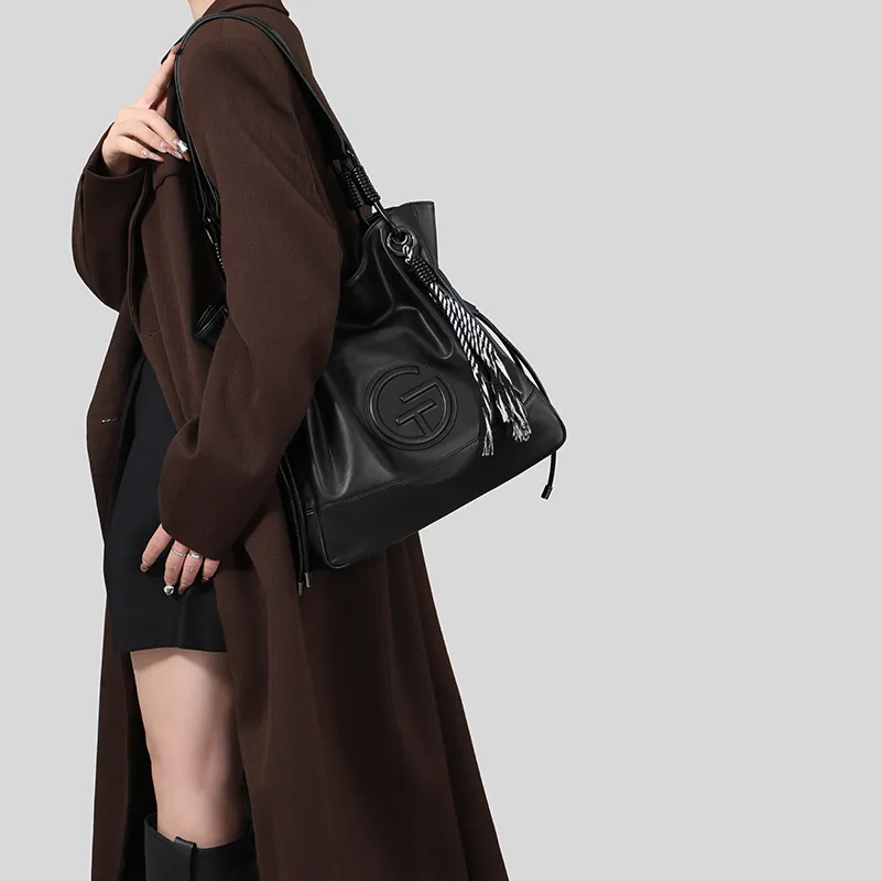 Tanita West Top Grain Cow Leather Tote Handbag, Shoulder Bag Large Size Women's Serene Black-1