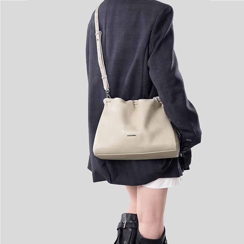 Tanita West Cow Leather Tote Bag, Shopping Bag, Shoulder Bag Medium Size Women's Ecru-3