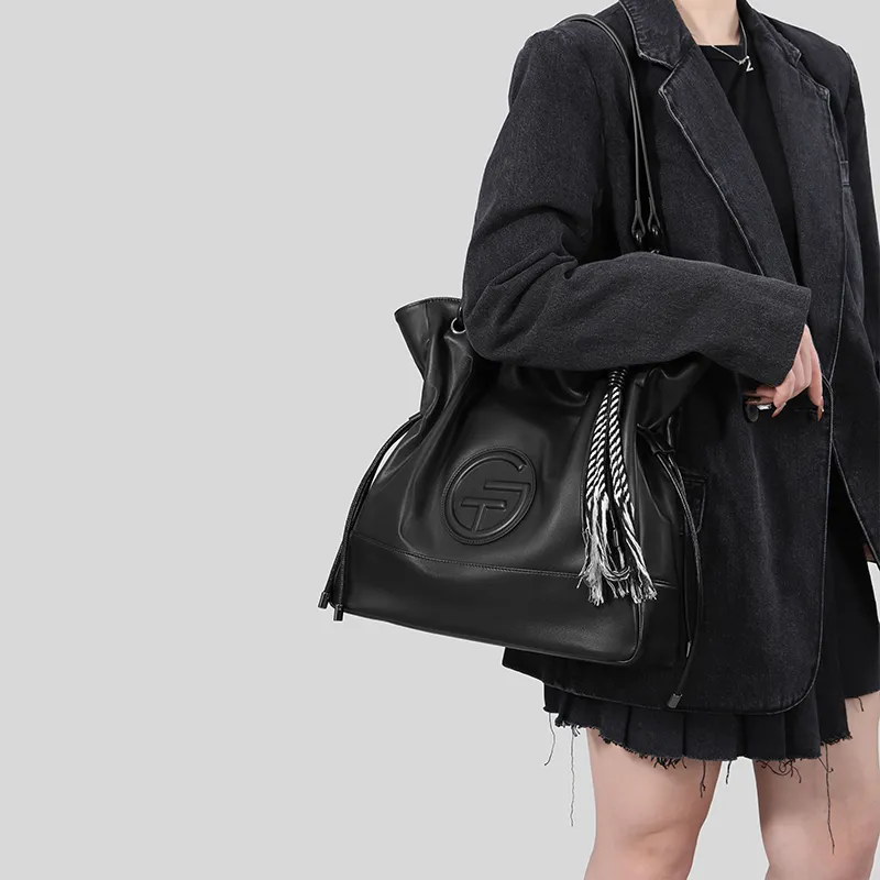 Tanita West Top Grain Cow Leather Tote Handbag, Shoulder Bag Large Size Women's Serene Black-3