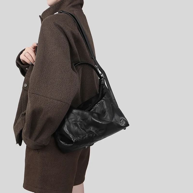 Tanita West Cow Leather Tote Bag Shoulder Bag Medium Size Women's Black-4