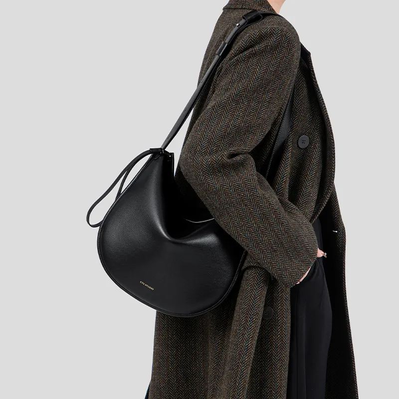 Tanita West Cow Leather Saddle Bag, Shoulder Bag Medium Size Women's Coffee/Black-9