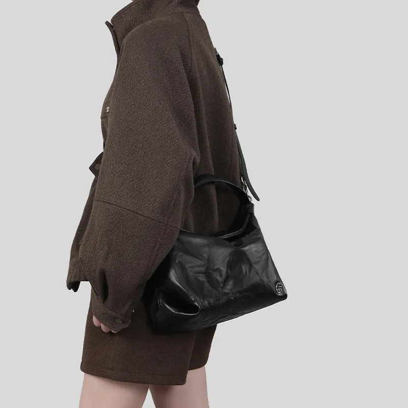 Tanita West Cow Leather Tote Bag Shoulder Bag Medium Size Women's Black-3