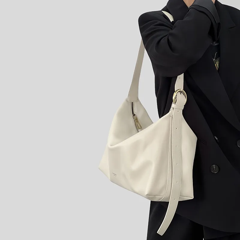 Tanita West Cow Leather Tote Bag Shopping Bag Crossbody Bag Shoulder Bag Large Size Women's Coffee/Black/Cream White-25