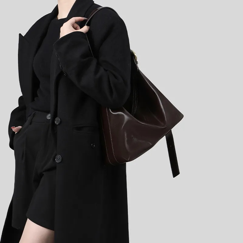 Tanita West Cow Leather Shoulder Bag Large Size Women's Chocolate Brown-6