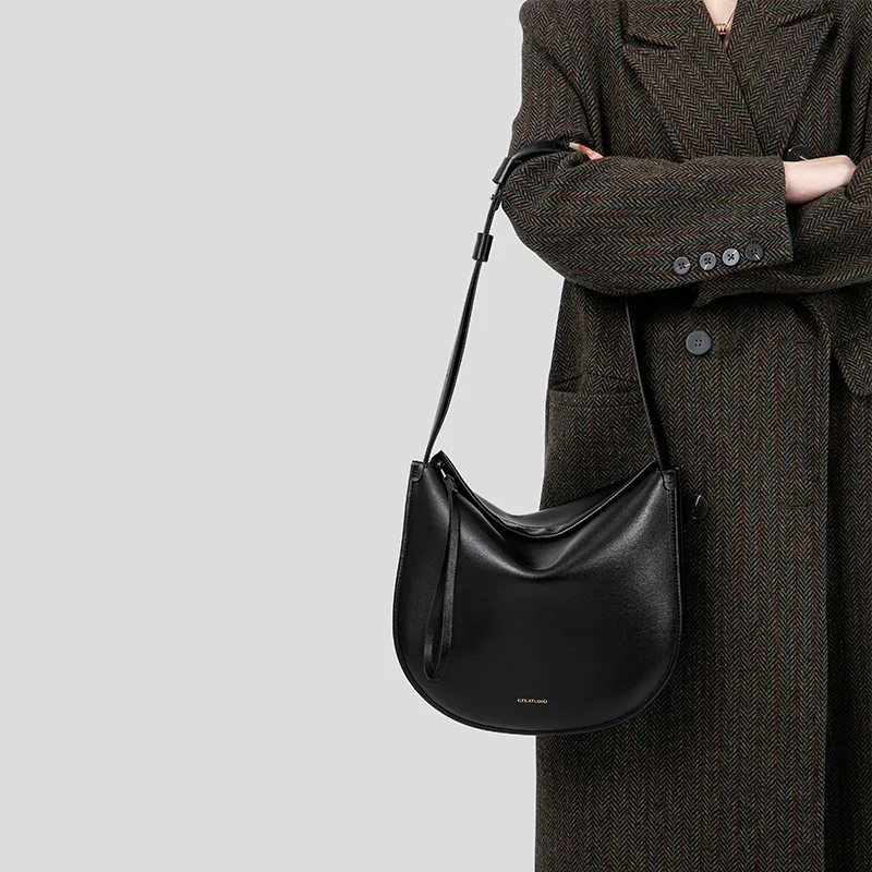 Tanita West Cow Leather Saddle Bag, Shoulder Bag Medium Size Women's Coffee/Black-8
