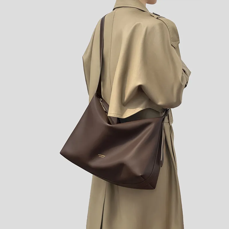 Tanita West Cow Leather Tote Bag Shopping Bag Crossbody Bag Shoulder Bag Large Size Women's Coffee/Black/Cream White-2