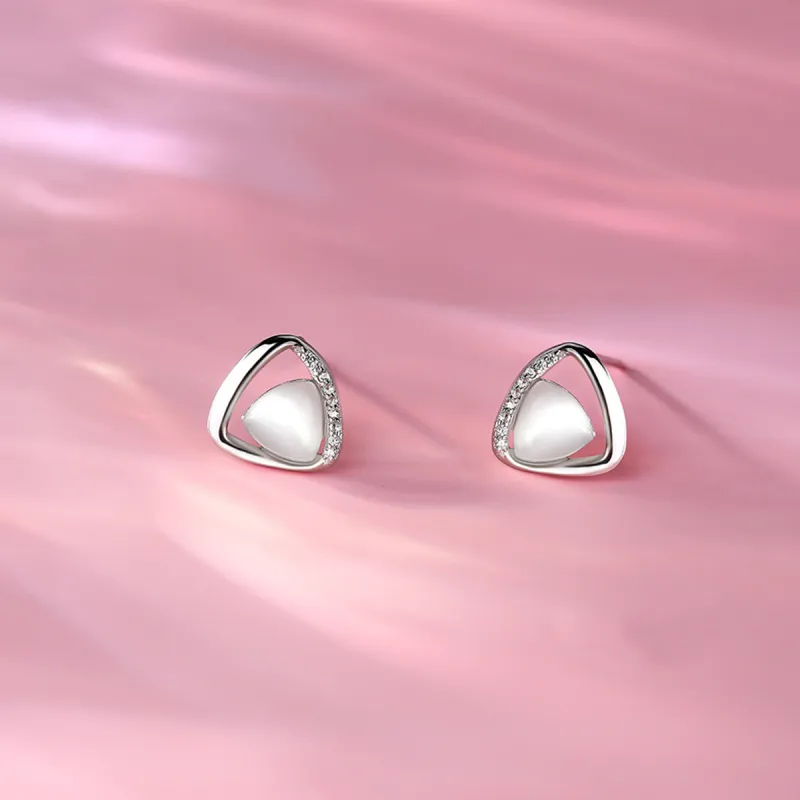 Yiru S925 Silver Artificial Glass Cat Eye Stud Earrings Jewelry Accessories Women's-5