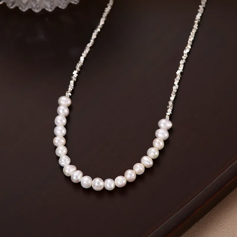 Yiru S925 Silver Freshwater Pearl Necklaces Women's-4