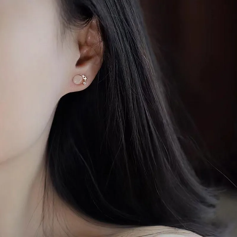 Yiru Glass Cat Eye Stud Earrings Women's-5