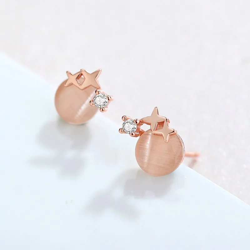 Yiru Glass Cat Eye Stud Earrings Women's-6