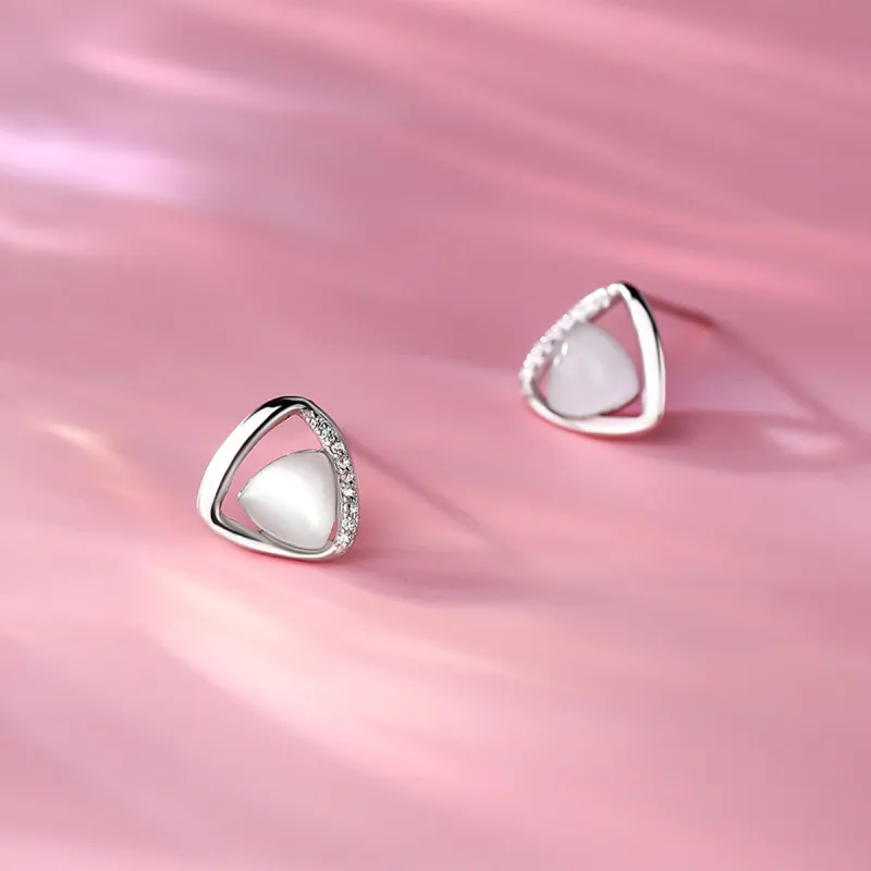 Yiru S925 Silver Artificial Glass Cat Eye Stud Earrings Jewelry Accessories Women's-2