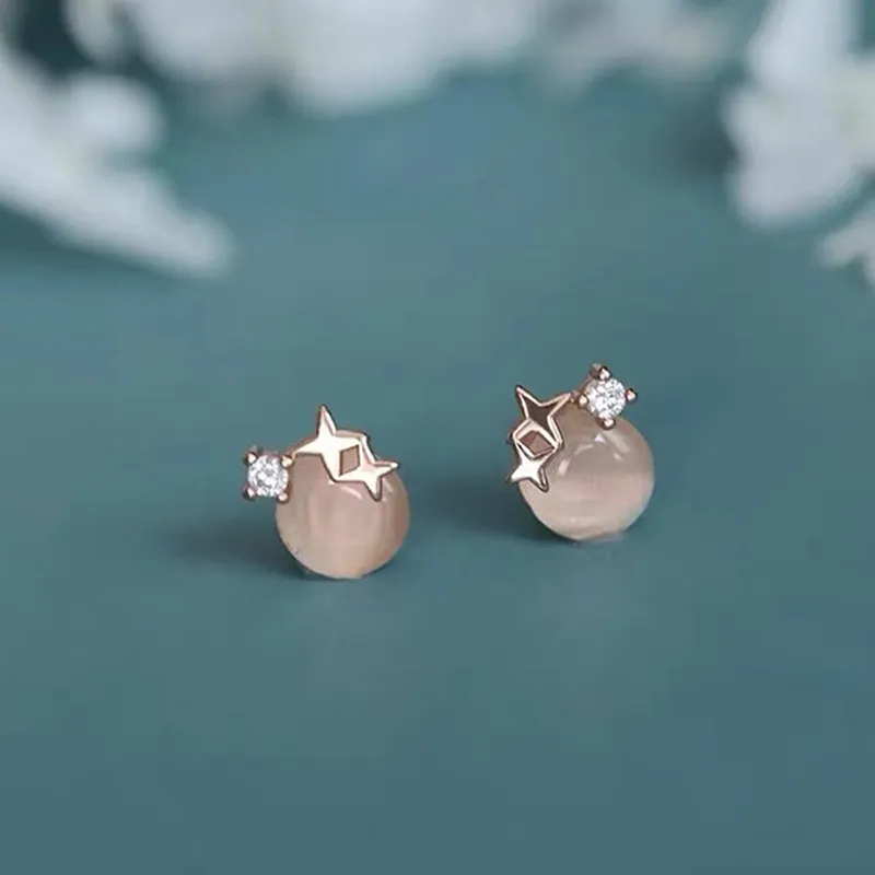 Yiru Glass Cat Eye Stud Earrings Women's-3