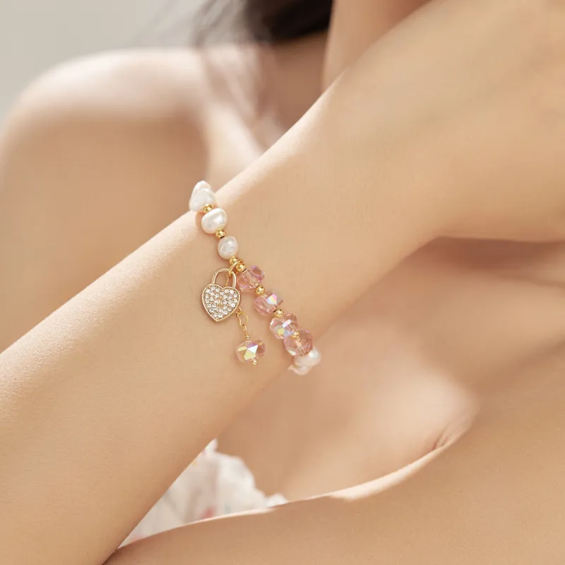 Yiru Freshwater Pearl Pink Rhinestone Bracelet Jewelry Accessories Women's-4
