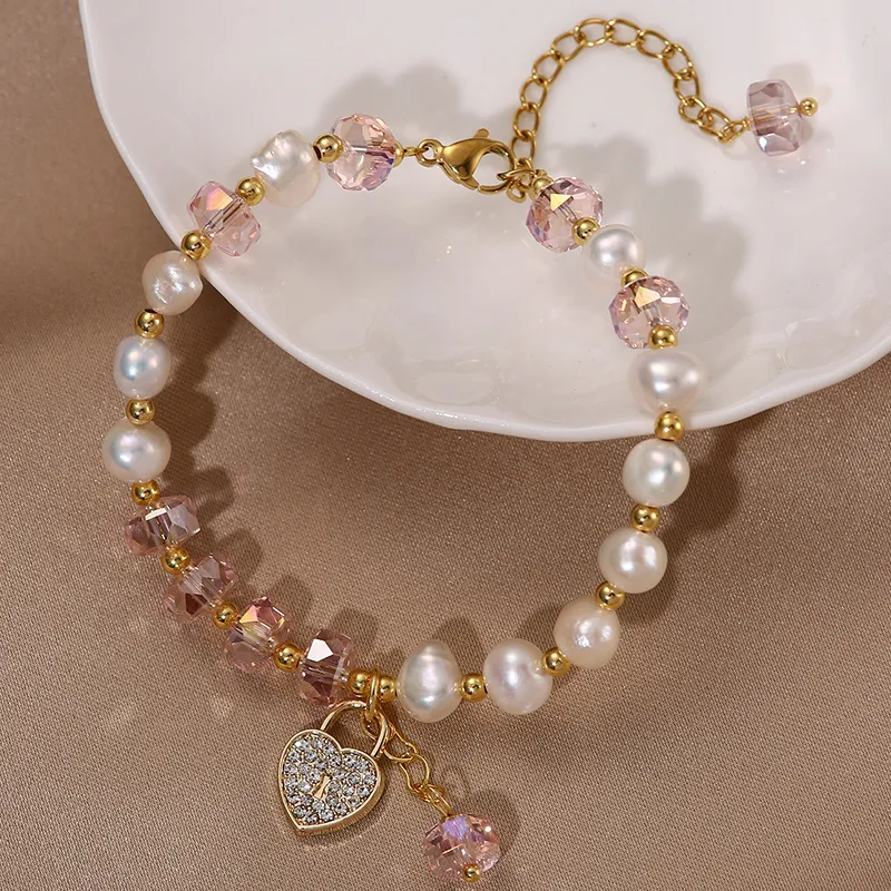 Yiru Freshwater Pearl Pink Rhinestone Bracelet Jewelry Accessories Women's-5