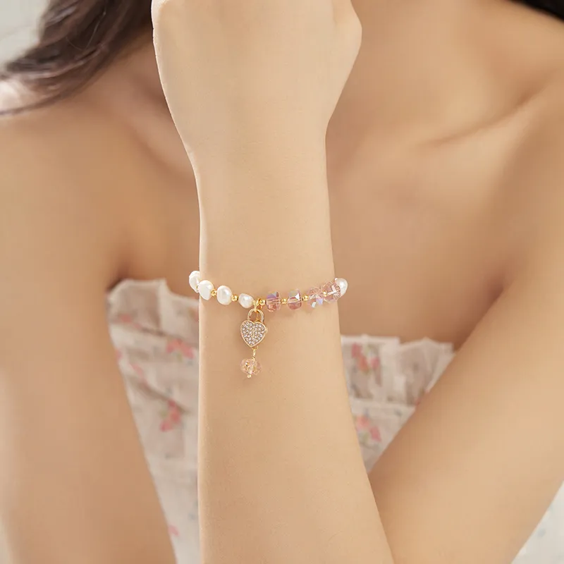 Yiru Freshwater Pearl Pink Rhinestone Bracelet Jewelry Accessories Women's-2