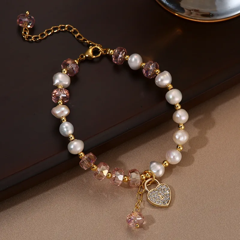 Yiru Freshwater Pearl Pink Rhinestone Bracelet Jewelry Accessories Women's-1