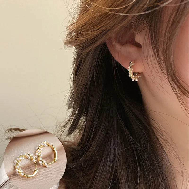 Yiru Alloy Round Bead Hoop Earrings, Stud Earrings, Ring Earrings, Earring Jewelry Accessories Women's-5