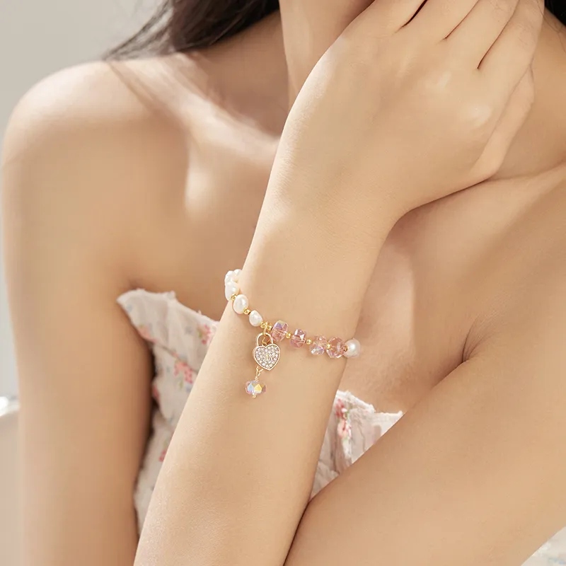 Yiru Freshwater Pearl Pink Rhinestone Bracelet Jewelry Accessories Women's-3