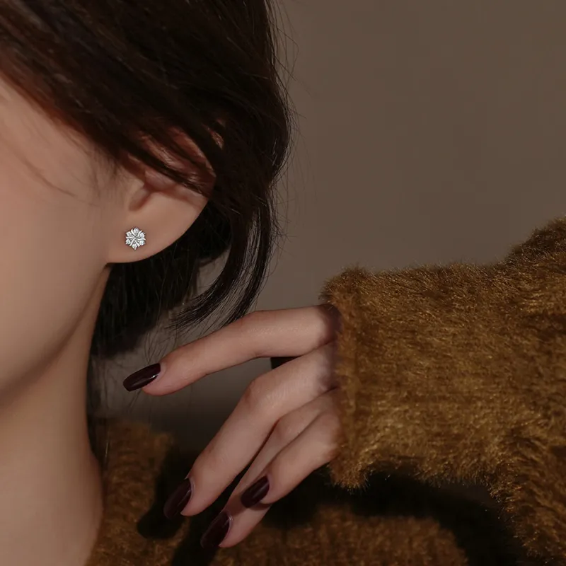Yiru S999 Fine Silver Hoop Earrings Commute Versatile Stud Earrings Jewelry Accessories Women's-2