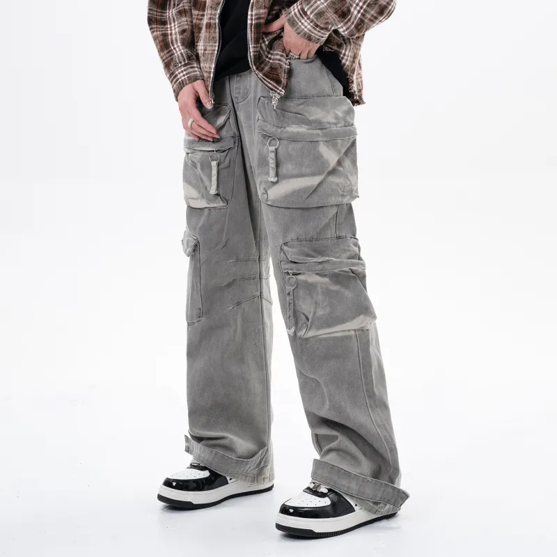 MT99 Casual Pants Unisex Trendy Dirty Beige Gray-2