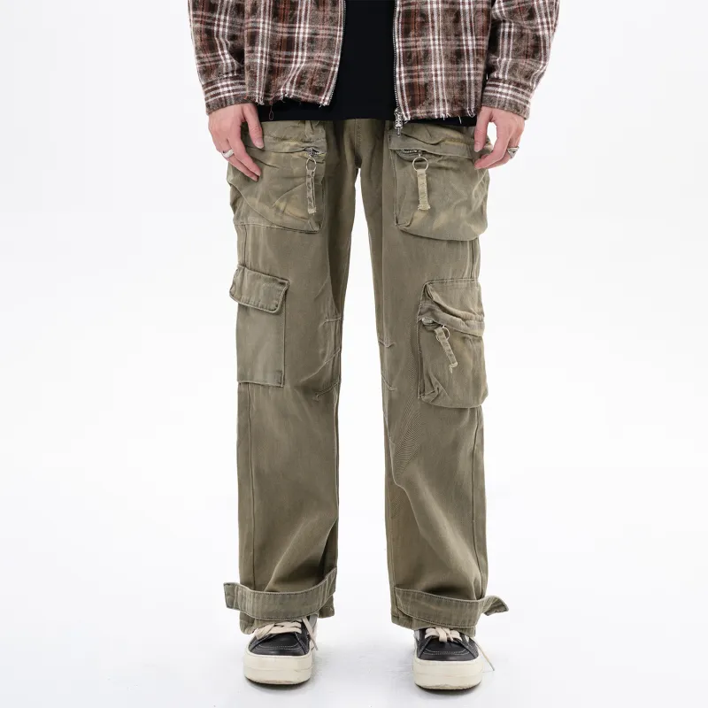 MT99 Casual Pants Unisex Trendy Dirty Beige Gray-6