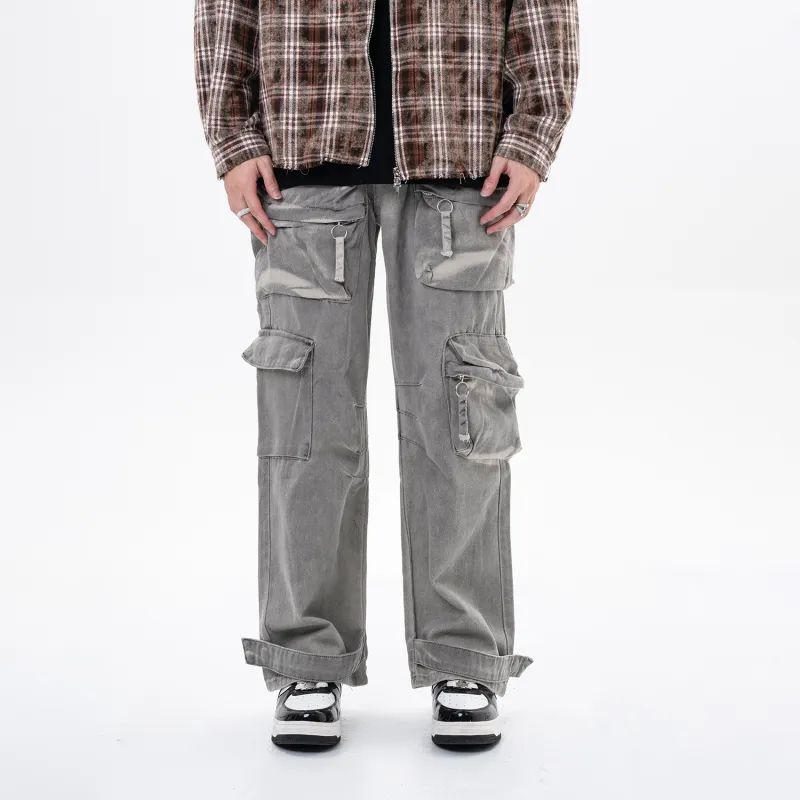 MT99 Casual Pants Unisex Trendy Dirty Beige Gray-3