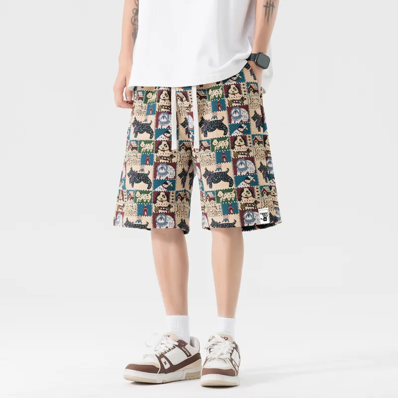 Yiwen Beach Shorts Unisex Embroidery Dog-2