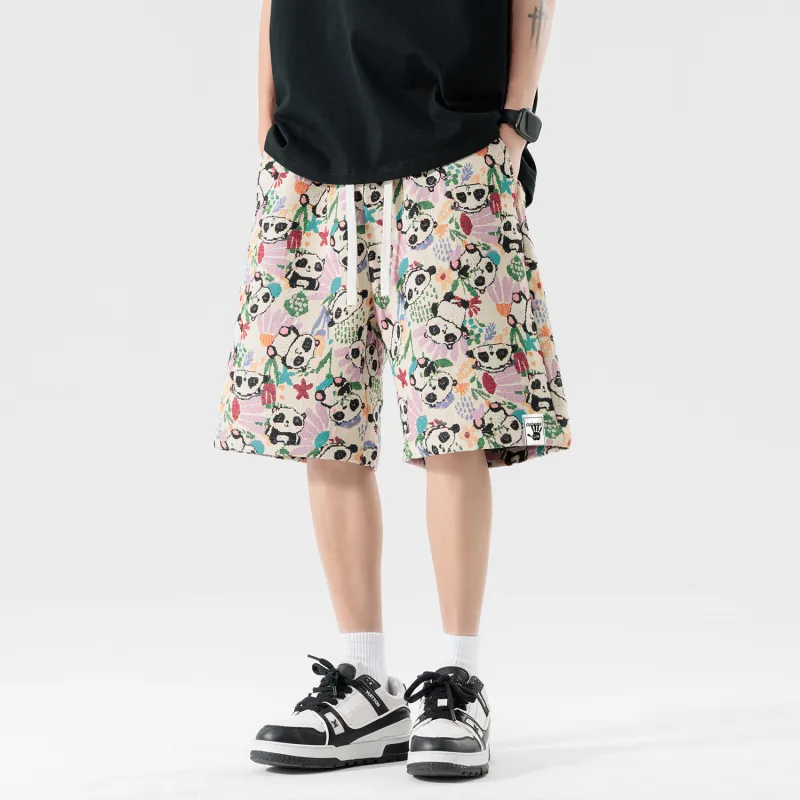 Yiwen Beach Shorts Unisex Embroidery Panda-2