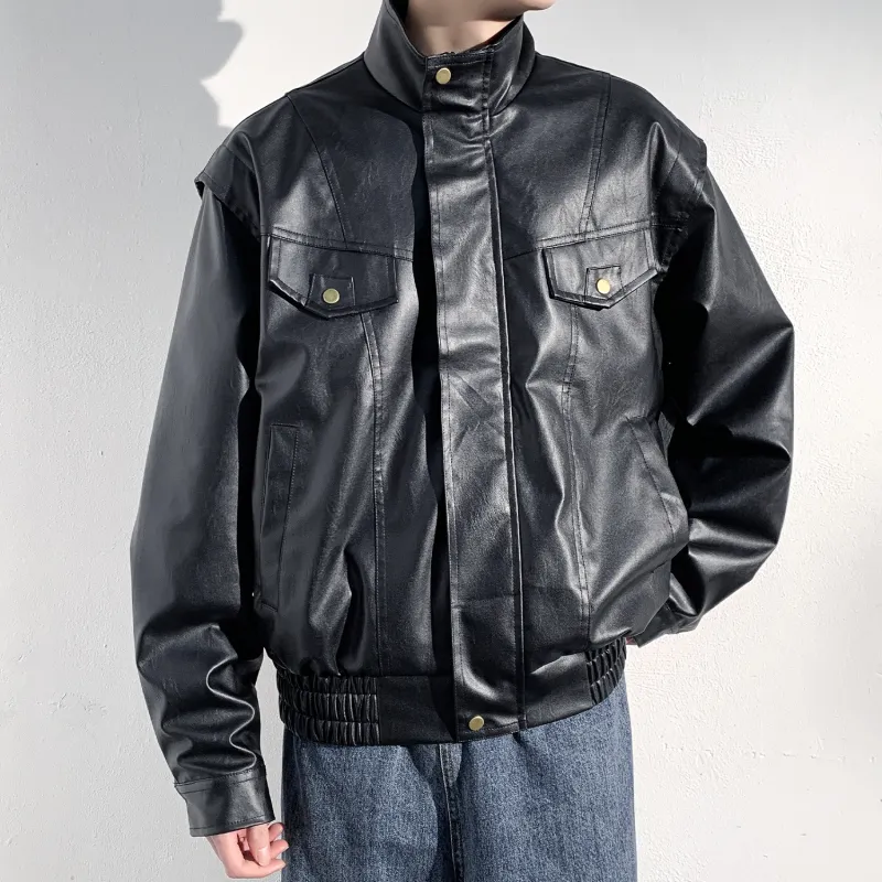 Yiwen Leather Jacket Unisex Black-3