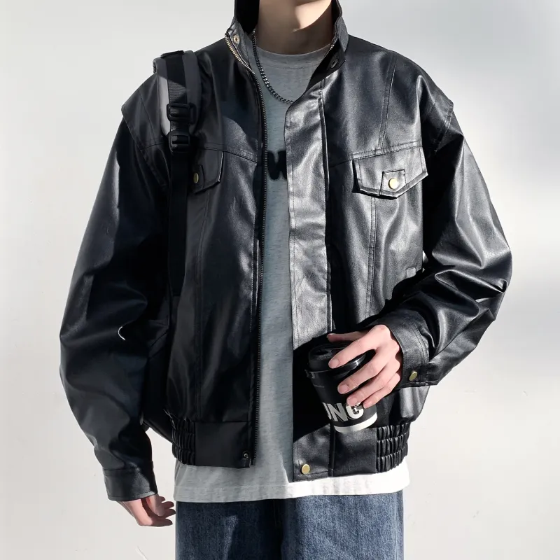 Yiwen Leather Jacket Unisex Black-2