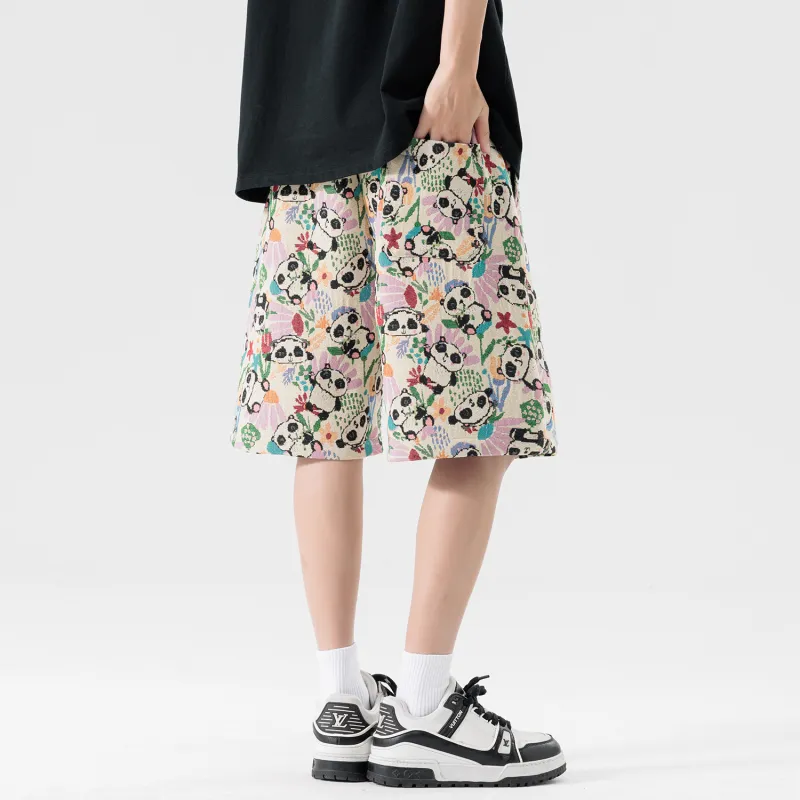 Yiwen Beach Shorts Unisex Embroidery Panda-3