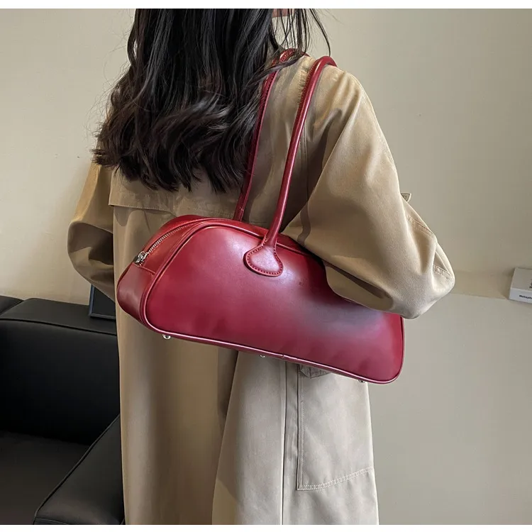 XOKY PU Shoulder Bag Regular Unisex Coffee/Black/Red-16