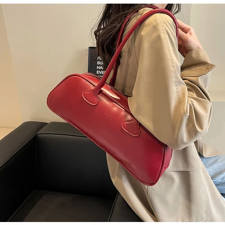 XOKY PU Shoulder Bag Regular Unisex Coffee/Black/Red-15