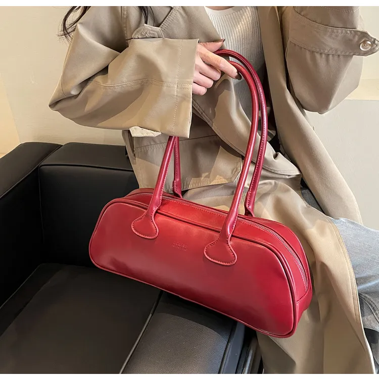XOKY PU Shoulder Bag Regular Unisex Coffee/Black/Red-17