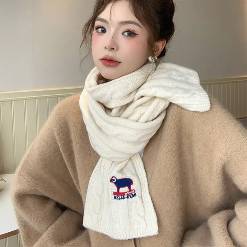 A Good Thing Wool Blend Knit Scarves Unisex White-1