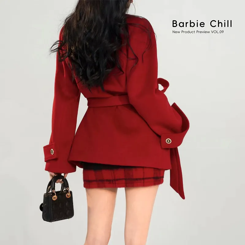 Barb Chill Preppy Series Casual Short Skirts Women's Red Plaid-2