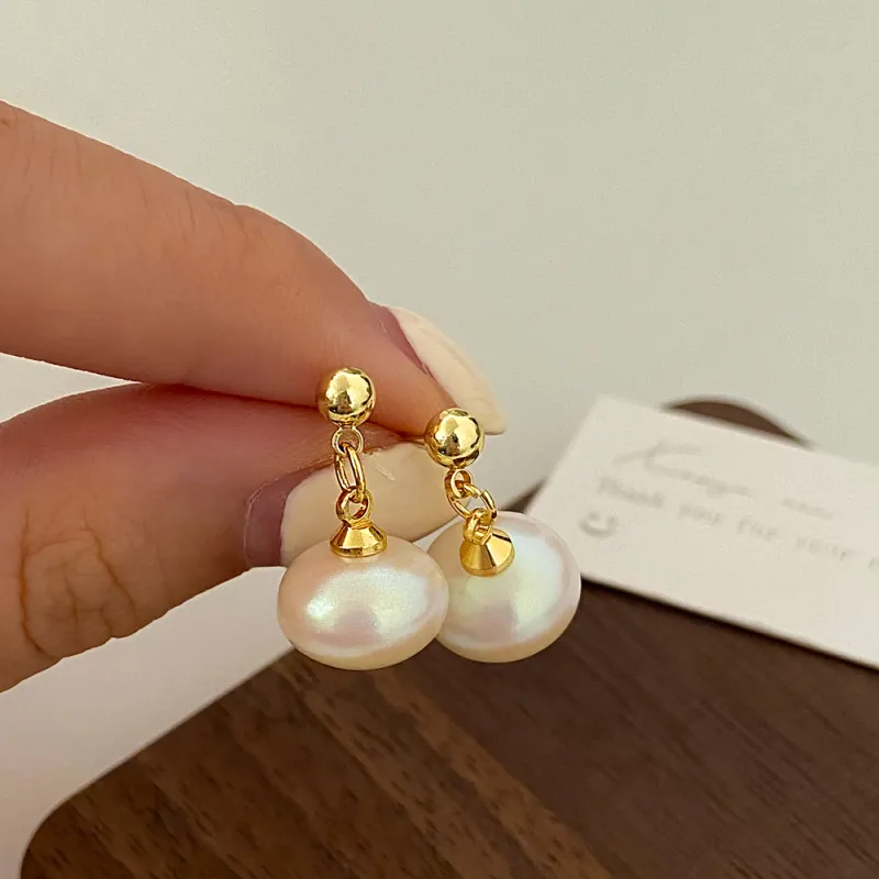 Zhongzang Gold Plated Copper Faux Pearl Earrings Unisex-3