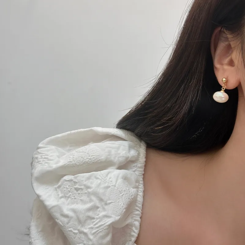 Zhongzang Gold Plated Copper Faux Pearl Earrings Unisex-2