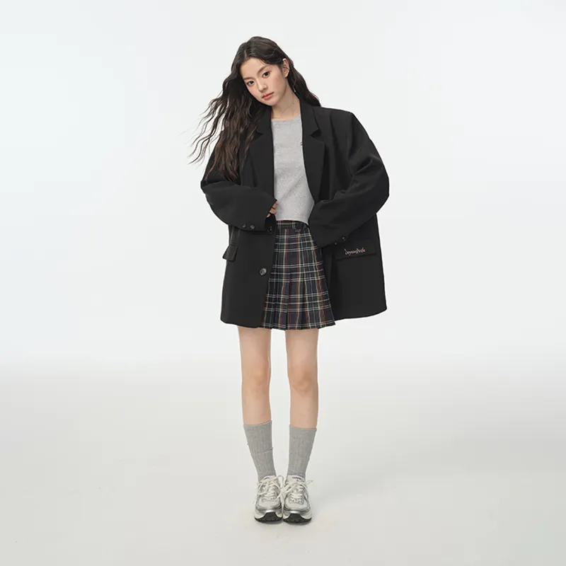 DANGEROUSPEOPLE Casual Short Skirts Women's Black Plaid-2