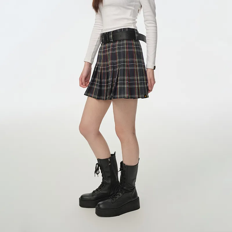 DANGEROUSPEOPLE Casual Short Skirts Women's Black Plaid-4