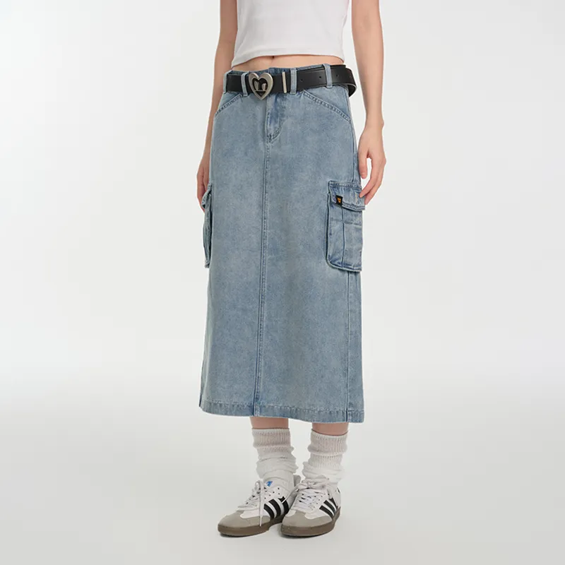 DANGEROUSPEOPLE Denim Long Skirts Unisex Blue-2