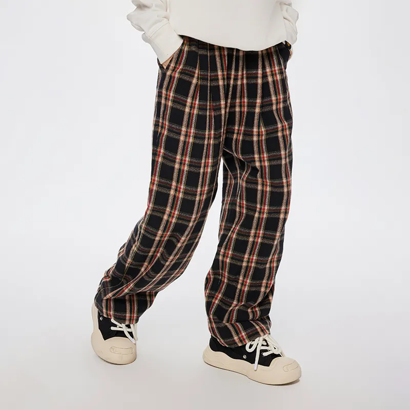DANGEROUSPEOPLE Casual Pants Unisex Black Base Plaid-3