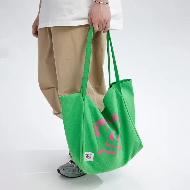 DANGEROUSPEOPLE Cotton Tote Bag, Shopping Bag, Shoulder Bag, Handbag Regular Unisex Yellow/Ecru/Green/Pink-8